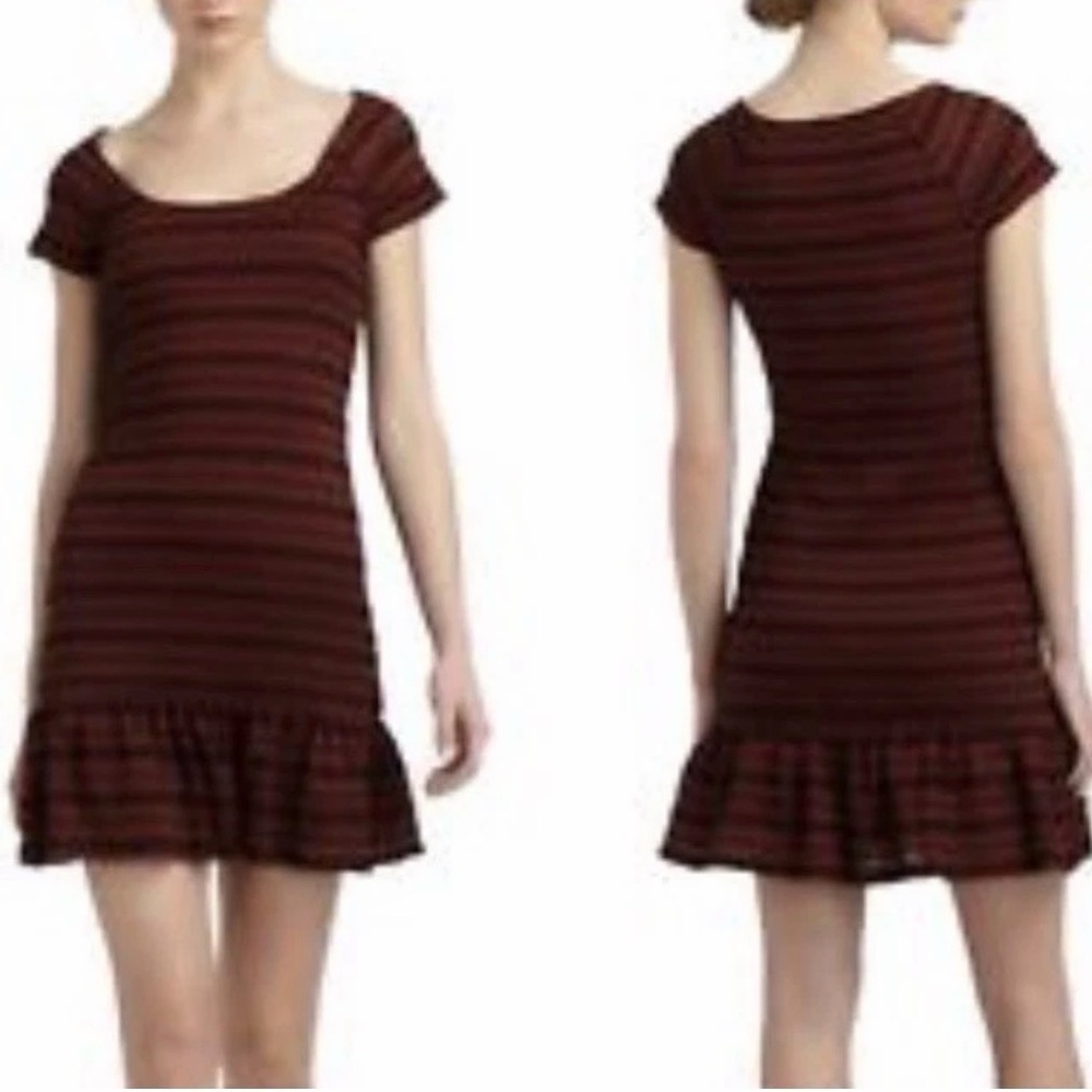 Free People Cozy Day Sweater Mini Crochet Dress SMALL Copper Black Knit $118